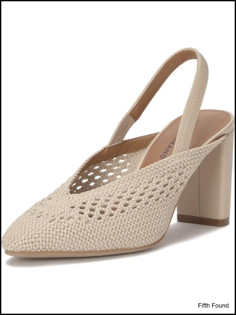 Woven Slingback Block Heel Pointed Toe Pull-On Pump Formal